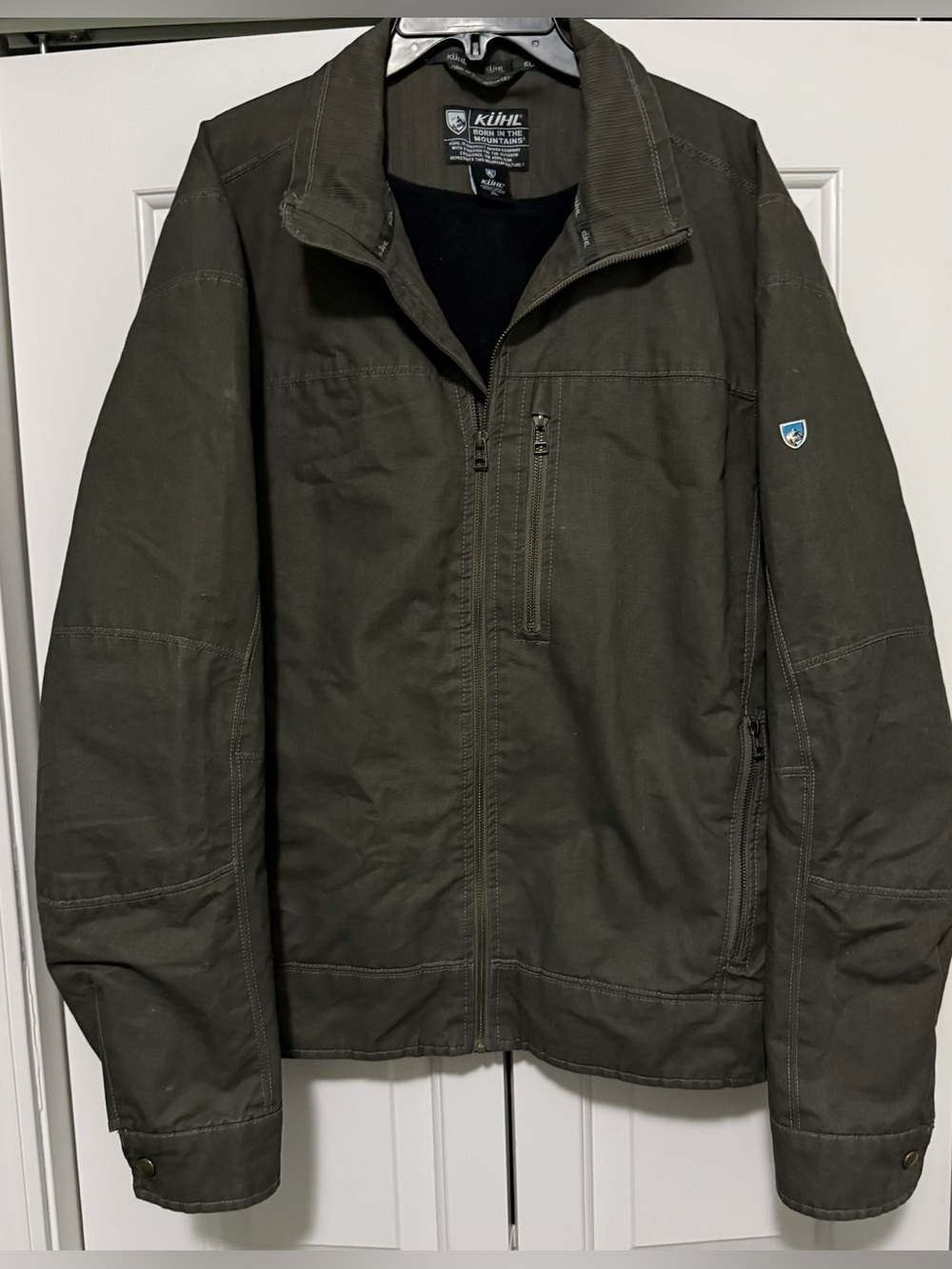 Kuhl Burr Mens XL Gray Patina Dye Canvas Zip Pockets Soft Fleece Lined Jacket